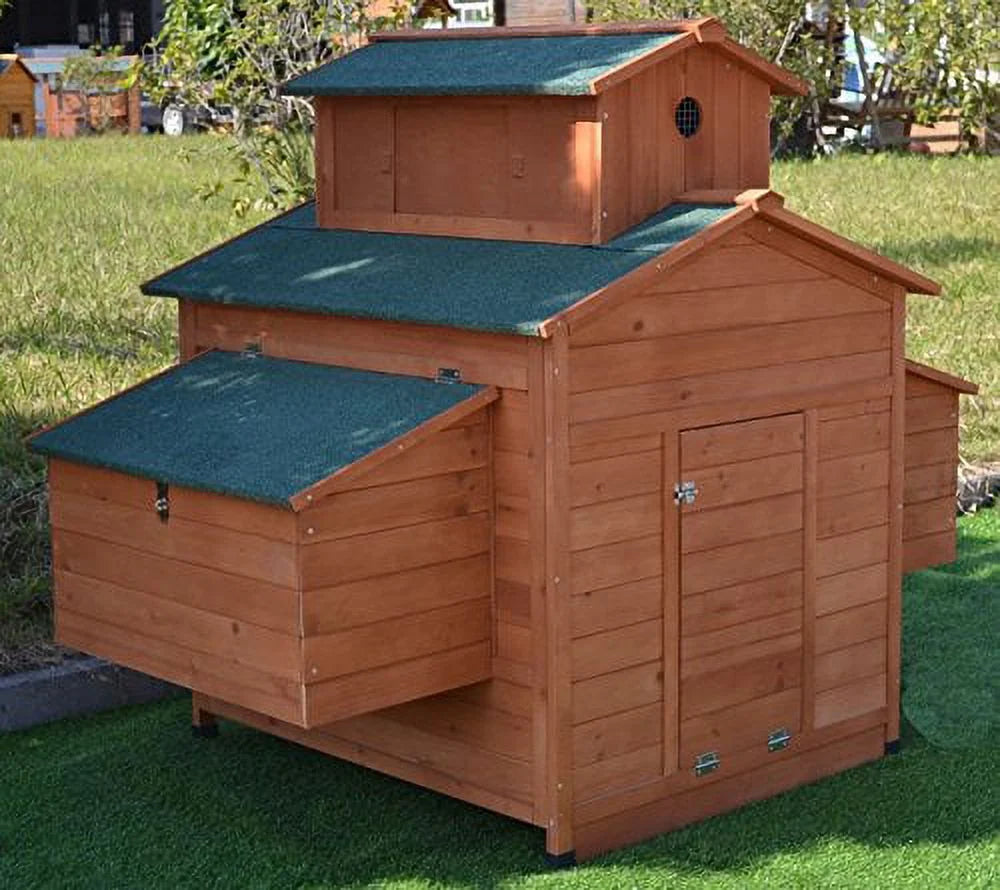 Deluxe Large Wood Chicken Coop Backyard Hen House 6-10 Chickens with 6 Nesting Box