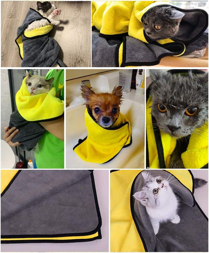 Dog Bath Towel - Super Absorbent Microfiber Dog Towel for Small Medium Large Dogs and Cat, Yellow & Grey 19.7" X 39.4"