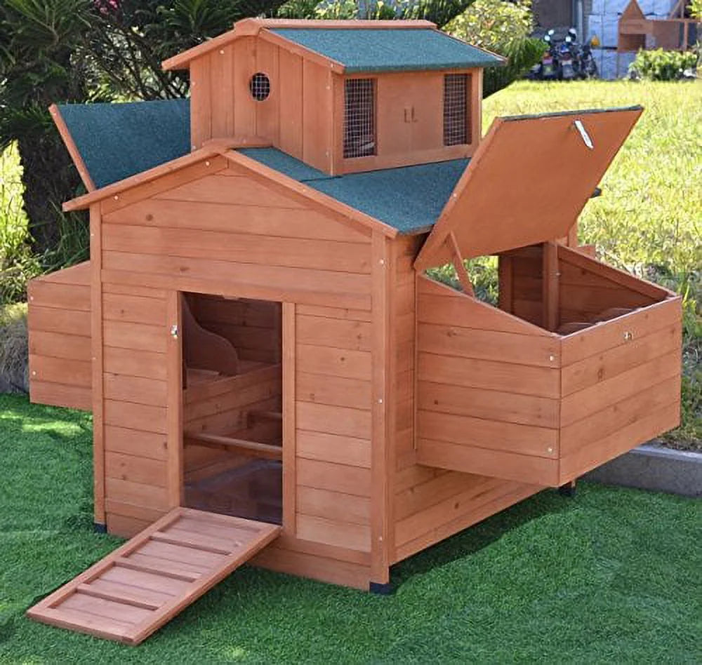 Deluxe Large Wood Chicken Coop Backyard Hen House 6-10 Chickens with 6 Nesting Box