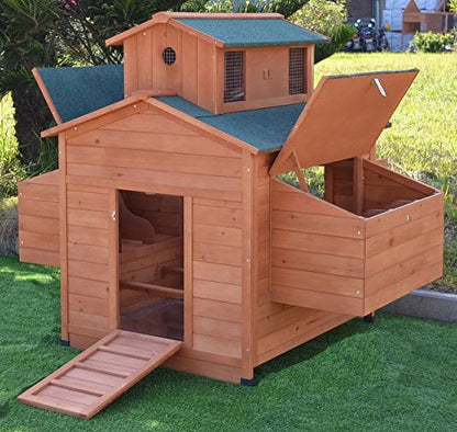 Deluxe Large Wood Chicken Coop Backyard Hen House 6-10 Chickens with 6 Nesting Box